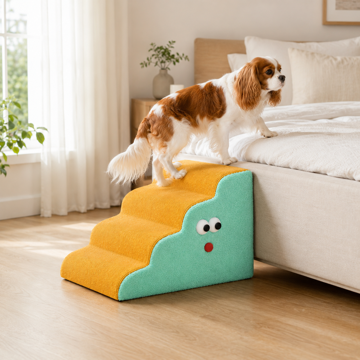 Green and Yellow Four-Step Pet Stairs
