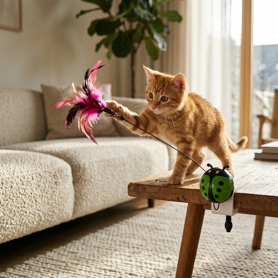 Green Ladybug Automatic Cat Teaser Toy