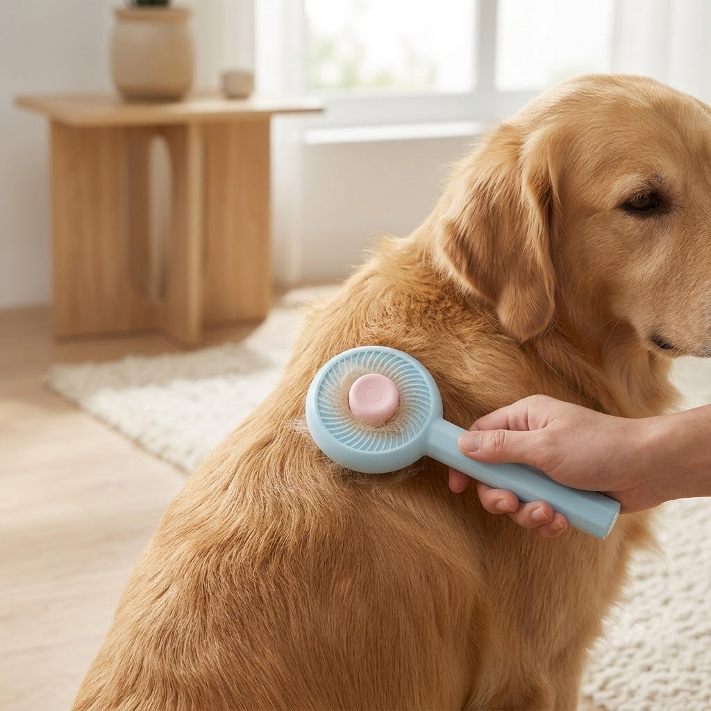 Blue and Pink Self-Cleaning Pet Grooming Brush