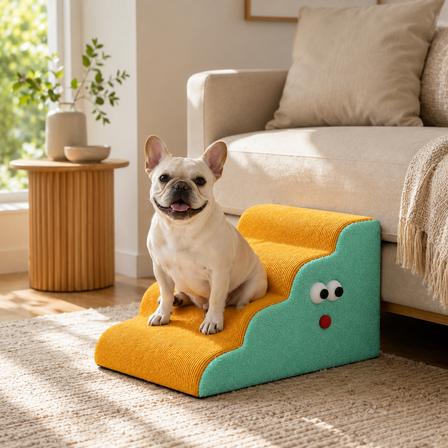 Green and Yellow Four-Step Pet Stairs