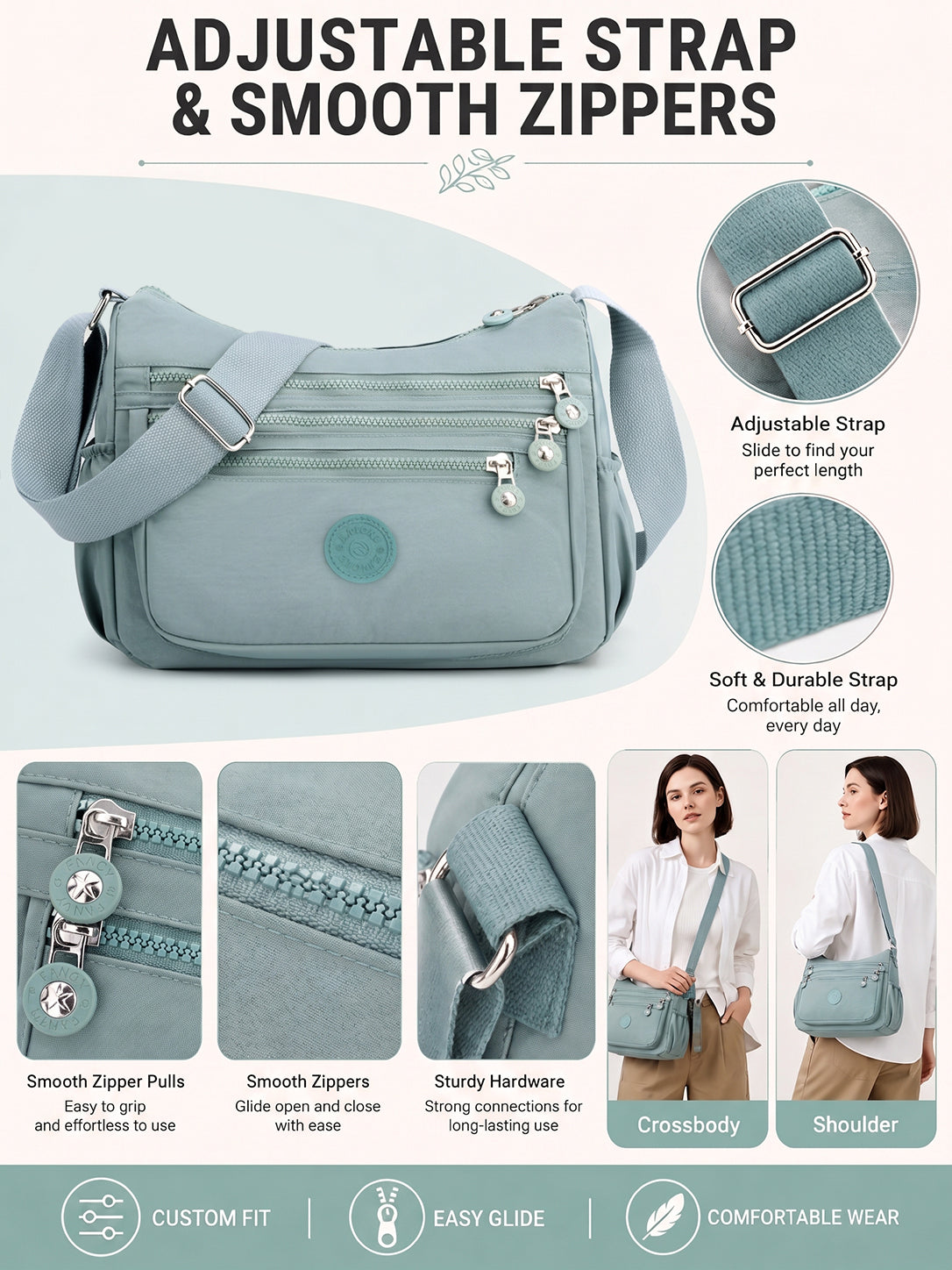 💖 Everyday Favorite Nylon Crossbody Bag with Multi-Pocket Storage