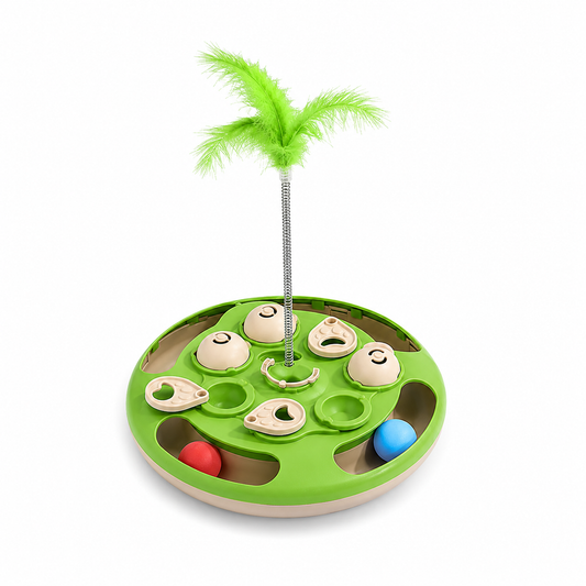 Green Interactive Cat Puzzle Feeder with Feather Teaser Wand