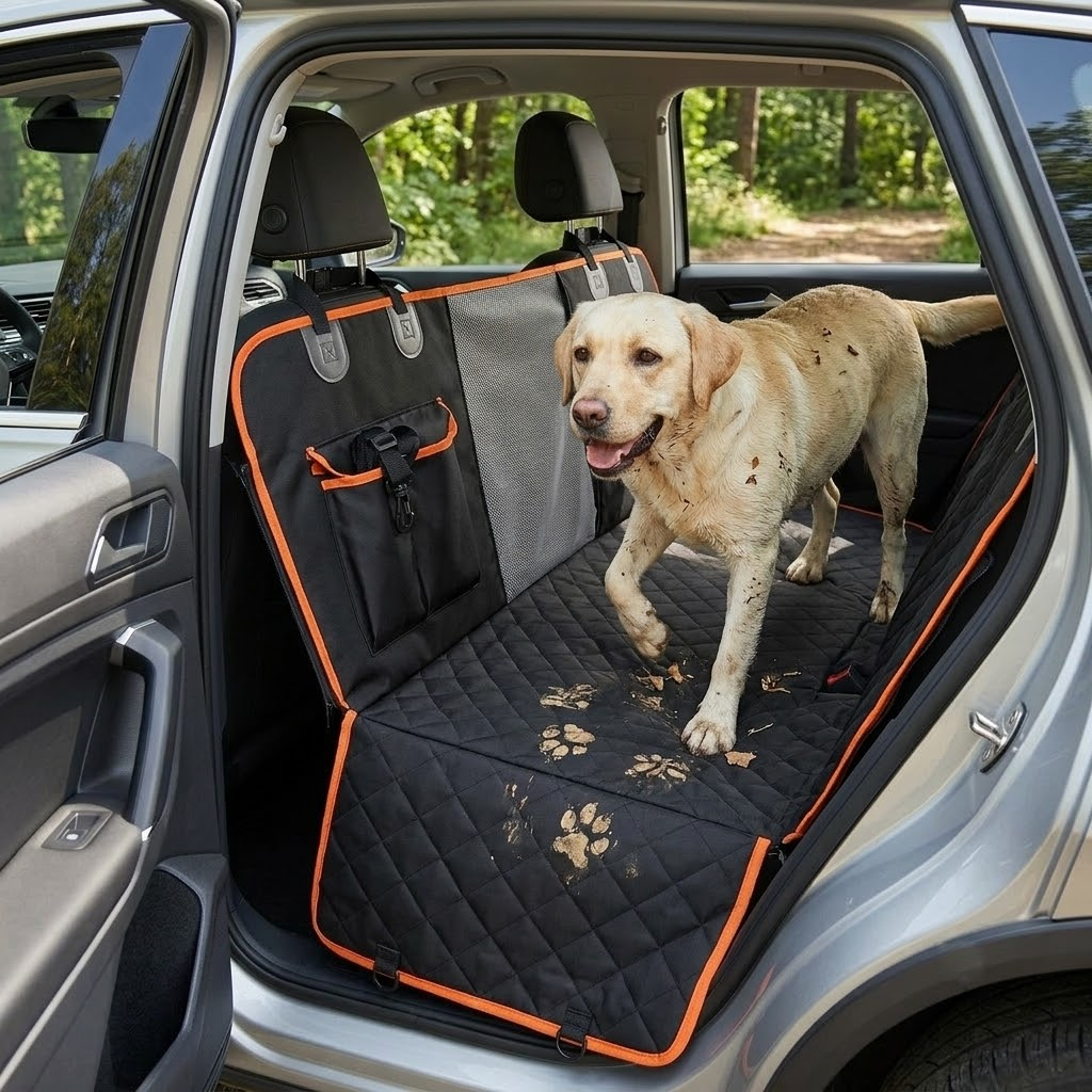 Black and Orange Pet Car Seat Cover