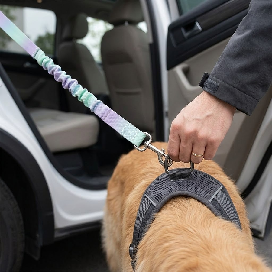 Green and Purple Gradient Elastic Pet Car Safety Tether