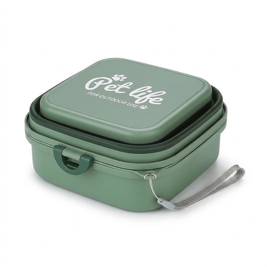 Green 400 ml Foldable Double Pet Bowl