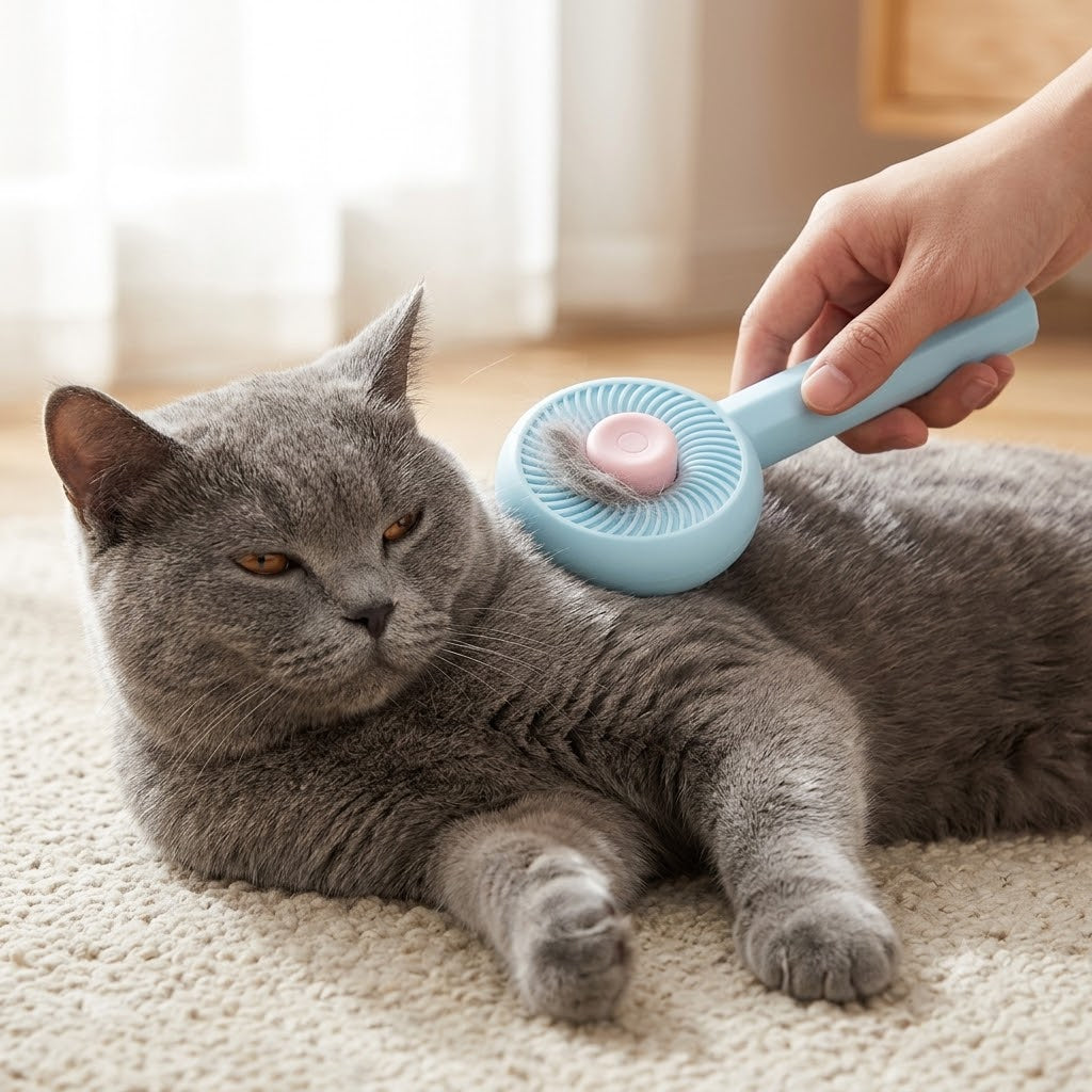 Blue and Pink Self-Cleaning Pet Grooming Brush