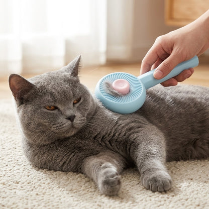 Blue and Pink Self-Cleaning Pet Grooming Brush