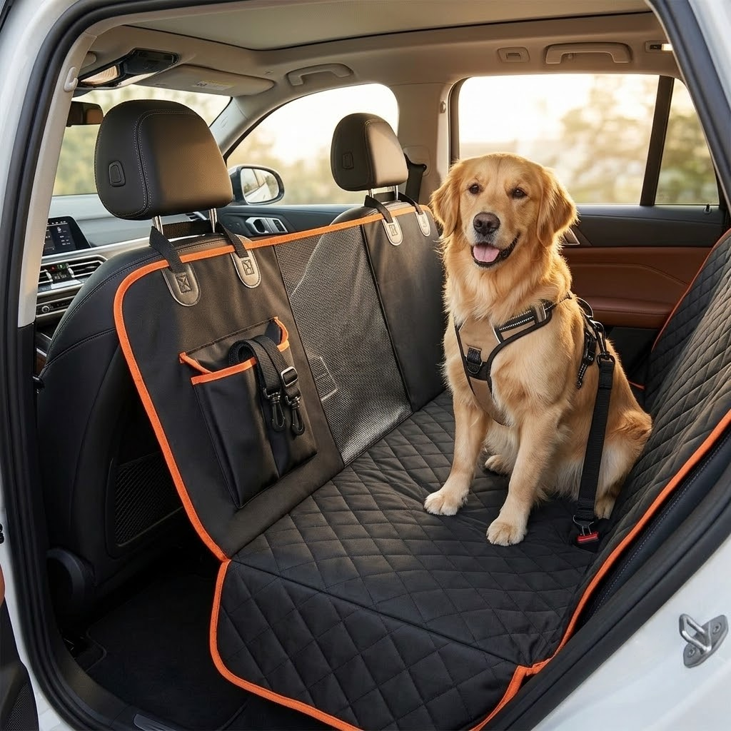 Black and Orange Pet Car Seat Cover